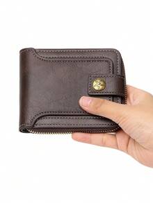 Minimalist Fashion Business Style PU Zipper Wallet For Men Wallet Purse Wallet Small Wallet - Coffee Brown - View 4