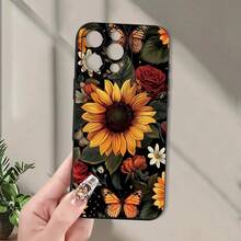 Creative Sunflower Pattern Phone Case, Suitable For IPhone 16/15/14/13/ Creative Fashion Design, Unisex, Gift For Friends, Family, Boyfriend, Girlfriend - Black - View 7