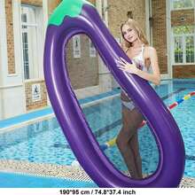 1pc Inflatable Eggplant Float, Outdoor Water Leaf Pattern Hammock, Adult Pool Party Floating Board, Swimming Pool Float, Air Pump, Yard Inflatable Decor, Indoor Decor - Multicolor - View 3