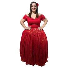 6m Lace Skirt Various Colors Umbanda Candomblé - Đỏ và Vàng - Xem 2