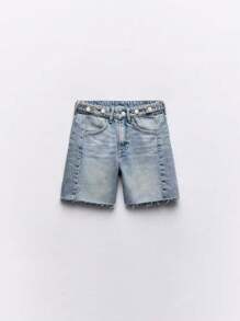 Women's High Waist Loose Fit Multi-Button Denim Shorts, Light Blue, Casual Summer Jeans Shorts With Slant Pockets, Cotton