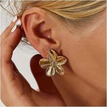 Vintage Gold Floral Statement Hoops - 3D Textured Hypoallergenic Earrings For Women, Spring/Summer Party Glam, Luxe Mother's Day/Birthday Gift, Everyday Dainty Jewelry