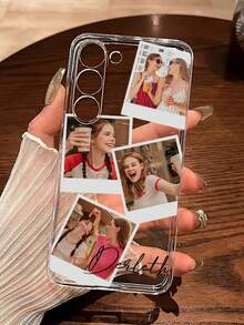 1pc Customized Name & Chaotic Pattern Design Transparent Silicone Soft Phone Case With Camera Lens Protection, Compatible With Samsung, 16, 15, 14, 13, 12, 11 Pro Max, Gift For Holidays - Clear - View 4