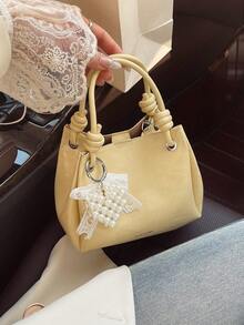 Niche Solid Color PU Leather Bucket Bag, Ladies Summer Commuting, Outdoor, Play One Shoulder Crossbody Bag - Yellow - View 3