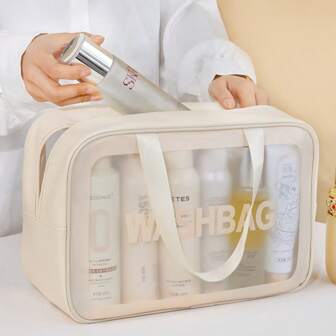 1 pièce Sac cosmétique imperméable, sac de maquillage transparent de grande capacité, épais sac de voyage et de salle de bain, pochette de rangement pour soins de la peau, trousse de toilette portable