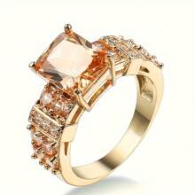 1 pieza Anillo de mujer elegante, de lujo y glamoroso con jade verde y circonita brillante, joya de regalo