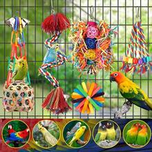 Conjunto de 6 brinquedos para pássaros, corda de algodão para escalada, bola de vime colorida, rattan aleatório, para papagaios pequenos/médios mastigarem, moerem, morderem, decoração de gaiola para papagaios, suprimentos para animais de estimação - Multicolorido - Ver 5