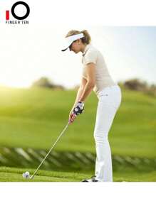 FINGER TEN Guante de golf para mujer con marcador de bola, para mano izquierda o derecha, empaque impreso. Guantes de golf para mujer, agarre en todo tipo de clima, transpirables y suaves, tallas pequeña, mediana, grande y extra grande