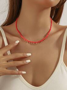 1 pièce Collier + 1 pièce Bracelet Set, Collier pendentif goutte d'eau doré bohème et bracelet, tenue casual pour femmes