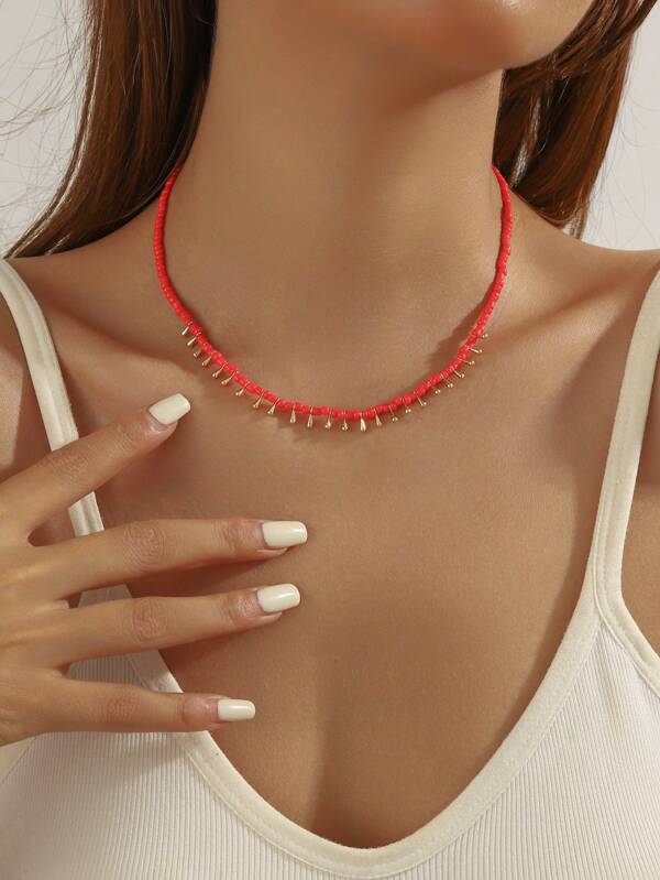 1pc Necklace + 1pc Bracelet Set, Bohemian Gold Teardrop Pendant Necklace And Bracelet, Casual Wear For Women