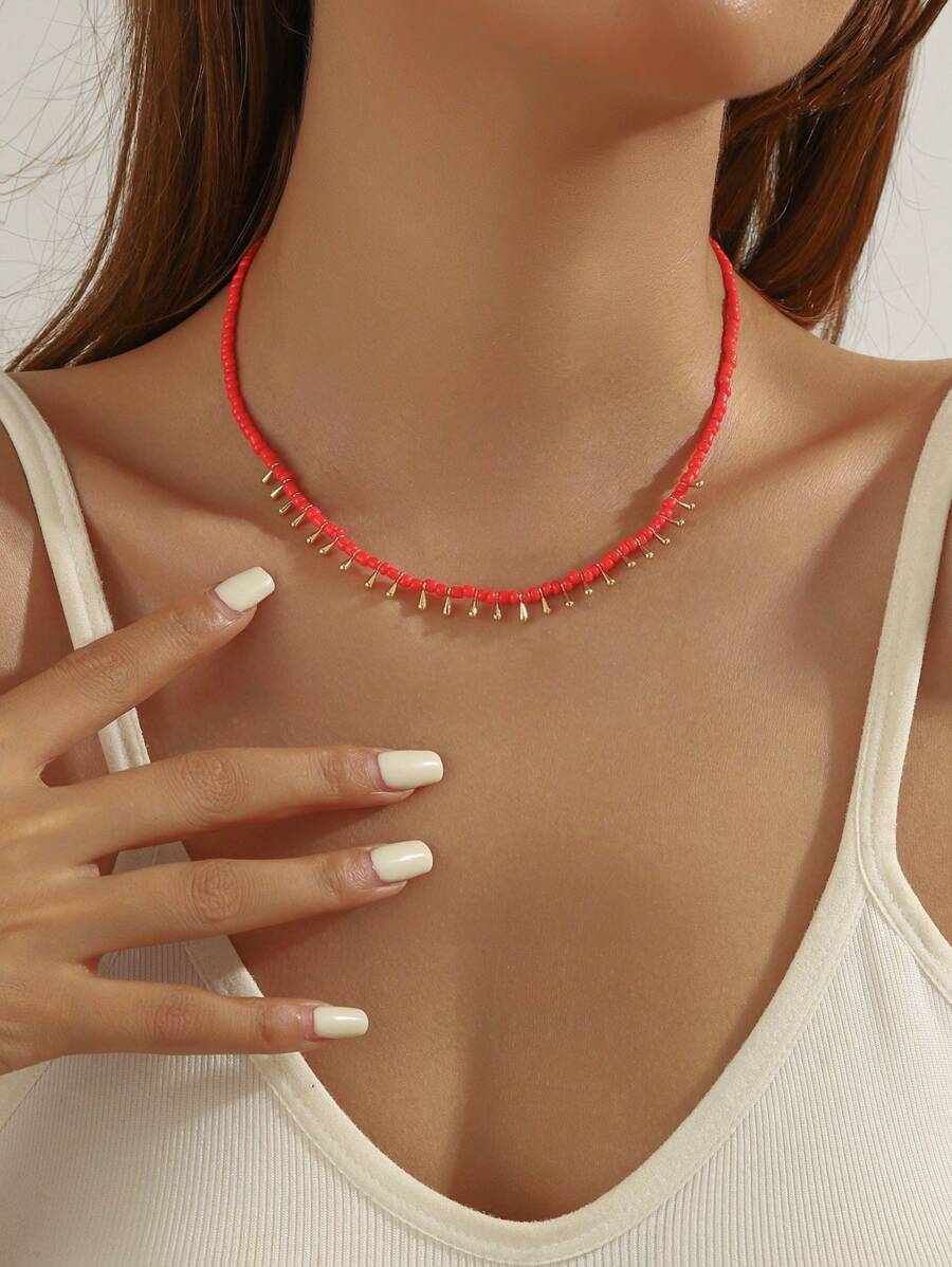 1 pièce Collier + 1 pièce Bracelet Set, Collier pendentif goutte d'eau doré bohème et bracelet, tenue casual pour femmes
