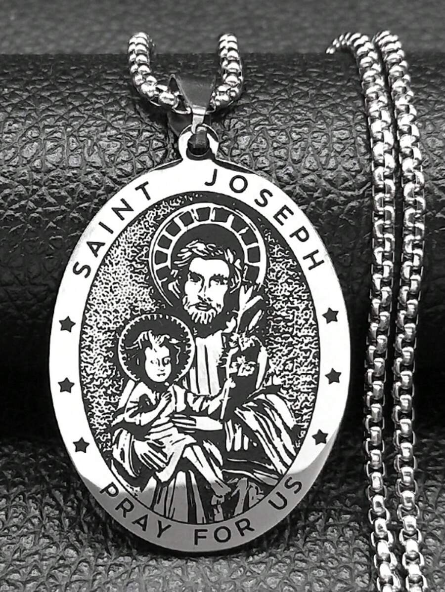 Saint Joseph Pray Us Pendant Necklace For Women Men Stainless Steel Silver Color Holy Family Catholic Chain Jewelry - Necklace - View 1