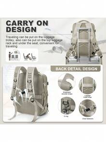 真空压缩背包 - 尼龙，男女通用大容量旅行背包多功能行李收纳背包轻便防水 - 非常适合旅行、徒步旅行、露营和户外探险多功能压缩真空收纳背包，适合大学生背包高中生和大学生书包，便携式背包，适合男孩和女孩登机旅行，学校包，学校配件，学校用品 - 彩色 - 查看 7