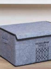 MADE IN TURKEY Felt Style Storage Box With Lid Maxi | 47 X 37 X 24 Cm | Polypropylene And Cardboard | Home Storage Organizer - Grey - View 2