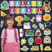 School Season Wall Stickers Cartoon Self-Adhesive Card School Bulletin Board Classroom Chalkboard Party Supplies Decorative Cutouts, A Set Of 53pcs Contains 37 Patterns + 16 Borders + 100 Grains Of Point Glue