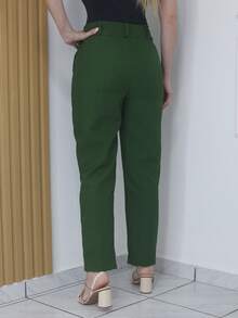 Women's Refreshing Plain Tailored Trousers With Button - Maxma 6631 - Verde militar - Ver 3