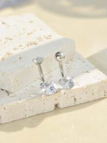 2pcs/Set 14g Surgical Steel Cz Gemstone Small Belly Button Ring, Silver Men's And Women's Navel Rings Are Suitable For Wearing In Any Occasion - Antique Silver - View 8