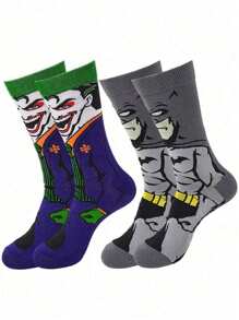 Warner Bros 2 pares de calcetines largos de tubo estampados con el Joker y otros dibujos animados de superhéroes, calcetines divertidos y locos para Navidad y Halloween para hombres