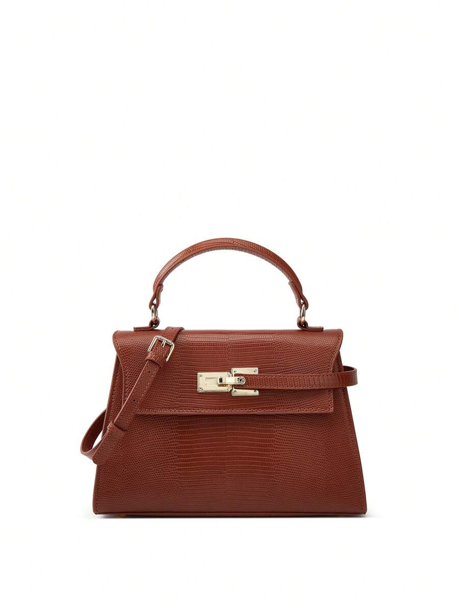 Bolso cuadrado de moda clásica de color sólido, hecho de tela impermeable de PU con diseño de rejilla de diamantes y cierre de cadena, con diseño de apertura y cierre de giro, adecuado para viajar, comprar y asistir a fiestas.