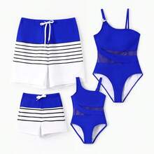 PP Family Matching Blue Drawstring Swim Trunks Or Blue One-Piece Strappy Swimsuit - Màu xanh lam - Xem 1