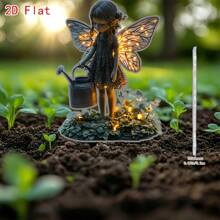 1 pieza Decoración acrílica plana 2D de hada misteriosa del jardín regando plantas, estilo vintage, sin batería, para decoración de jardín exterior con abundante vegetación y lámpara de hada, perfecta para regalos de Acción de Gracias y Fiestas | Diseño de hada vintage | Elaborado con precisión, decoración de jardín