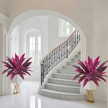 12 片超大叶子，户外人造香蕉花，适合室内外装饰、婚礼、派对、阳台、门廊、庭院、摄影、礼物 - 适合春夏季节季节性装饰的花 - 紫紅色 - 查看 5