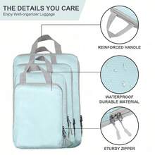 4 Set Compression Bags Travel Storage Organiser Suitcases Packing Cubes Luggage - Beige - View 3