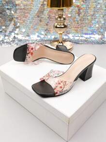 Women's French Style Thick Heeled Open Toe Square Toe Roman Sandals, Fashionable Outdoor Wear Non-Slip Rubber Sole, Delicate High Heels, Unique Design Elevated Feeling