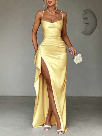 Elegant Sexy Satin Strapless Off Shoulder Frill Trim Waist Party Dress, Bridesmaid Gown, Formal Ball Gown