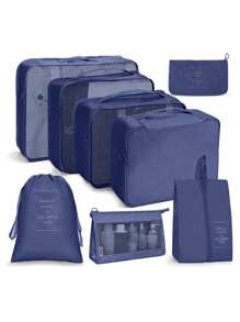 7/8 pièces Ensemble d'organisateur de voyage - Sacs de rangement multifonctionnels, sac à pinceaux de maquillage, sac à cosmétiques, sac à produits de soins de la peau, sac à vêtements, sacs à fermeture éclair, sac fourre-tout, sac à mailles, sac à chaussures, sac à bouteille, sac à cordon, sac général, sac à lingerie, organiseur de bagage, organiseur de bijoux, trousse de toilette. Grande capacité, portable, maille, gain de place, convient au rangement des vêtements, pantalons, sous-vêtements, cosmétiques, articles de toilette, chaussures, nécessités quotidiennes, organisation des voyages