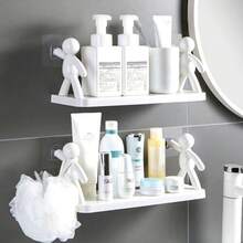 Kit 2 Suporte Prateleira com Adesivo Decoração Para Sala Cozinha Banheiro Prateleira Organizador Porta Shampoo - 2 Unidades - Visão 2