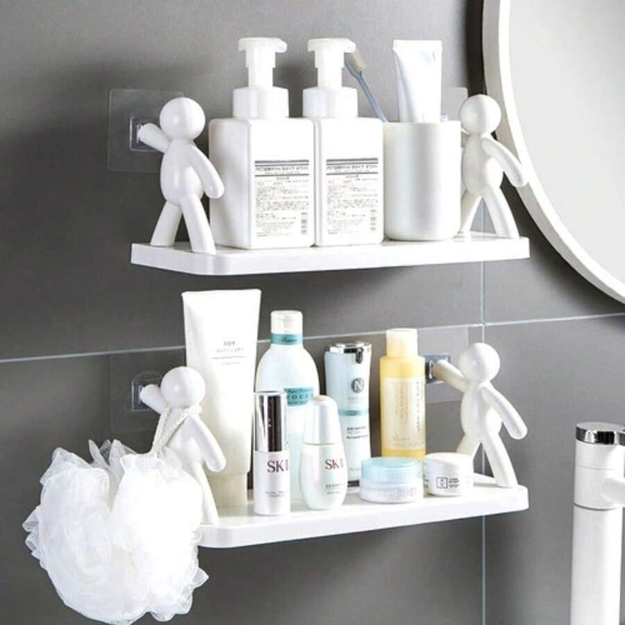 Kit 2 Suporte Prateleira com Adesivo Decoração Para Sala Cozinha Banheiro Prateleira Organizador Porta Shampoo