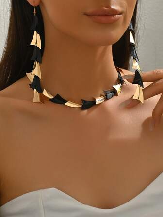 3 件套几何三色拼布时尚嘻哈朋克时尚创意个性服装