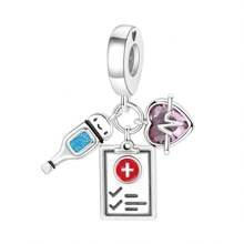 1 pieza Colgante plateado en plata con diseños de autocaravana rosa, estrella azul, cuentas con forma de corazón y enfermera, accesorio de manualidades DIY, joyería artesanal, apto para uso diario y fiestas