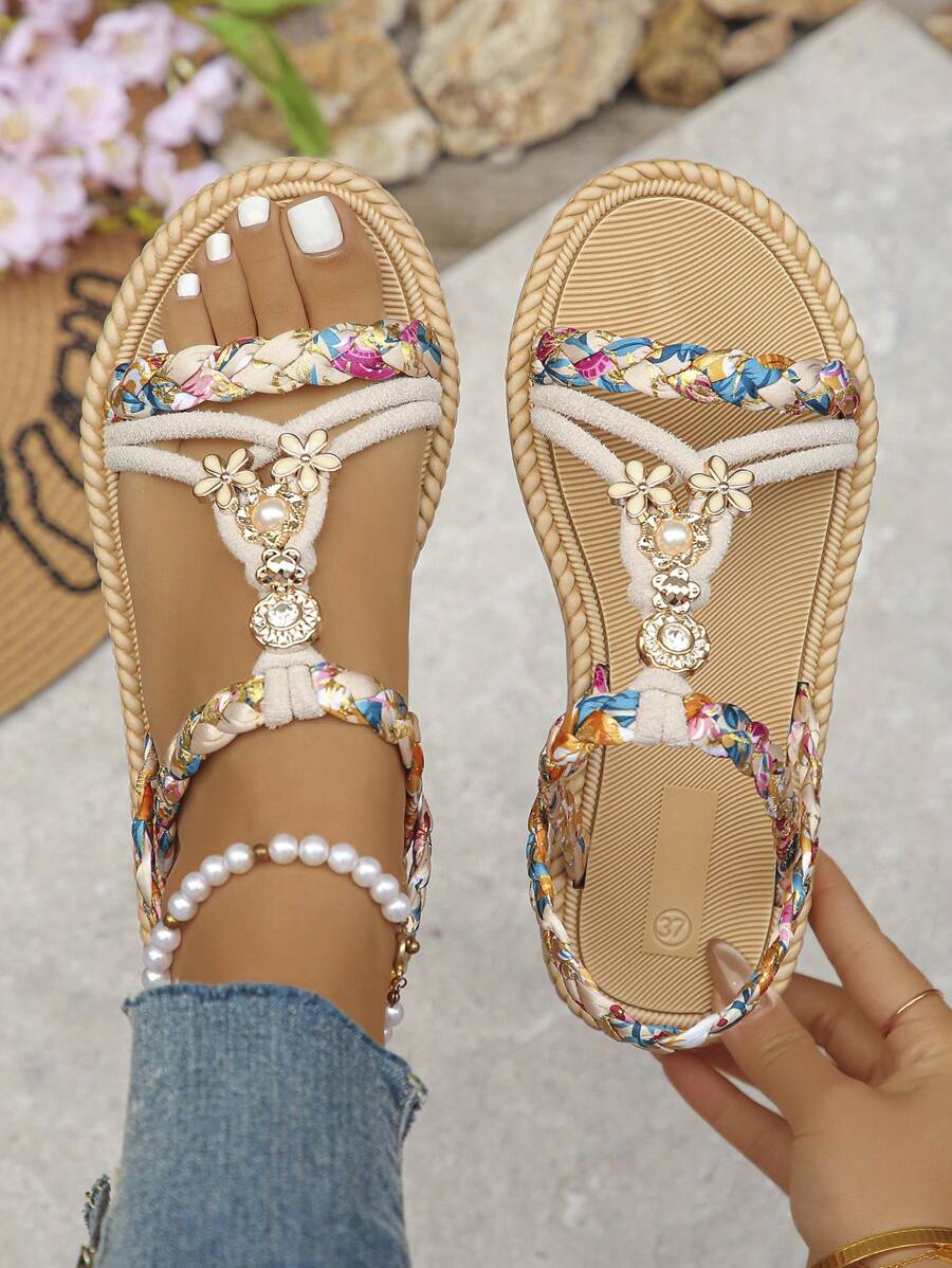 Multi-Color Flat Roman Sandals, New Slip-On Style, Lightweight Casual Summer Beach Sandals