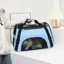 1 pieza Bolsa portátil para mascotas, diseño de asa y correa cruzada, apta para perros y gatos pequeños, para uso en viajes al aire libre - Azul - Ver 1