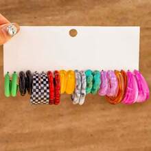 10-30 Pairs Acrylic Resin Bar C-Shape Two-Tone Long Chain Earring Sets