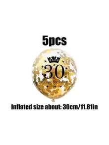 5 个 12 英寸金色“30”皇冠五彩纸屑乳胶气球，30 岁生日、周年纪念、派对装饰 - 金色 - 查看 4
