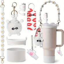 7 piezas de accesorios para la Copa : correa para asa de botella de agua, protector de silicona para taza, soporte para lápiz labial, dijes de llavero y dijes para asa, accesorios de tapa para funda de pajita, compatible con Cup de 40oz/30oz, artículos escolares