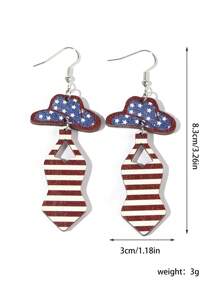 1Pair Wooden Americana Design Joyful Celebration USA Flag Color Star Drop Earrings Suitable For Women And Girls USA Independence Day Accessories Jewelry