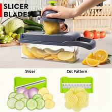 16-In-1 Vegetable Chopper With Container - Multi-Functional Kitchen Cutter For Onions, Fruits And Vegetables, Durable Plastic Food Slicer With Lock, Portable Design And Easy Clean Blades, For Prep, Slicing, Shredding, Vegetable Cutting And Chopping, Simple Kitchen Tool, Easy To Clean - Grey - View 5
