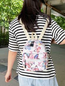 Cute And Playful Butterfly Printed Backpack For Girls - Preppy Style With Adjustable Strap - White Polyester Lining - Hand Wash Or Professional Dry Clean, School Backpack - Multicolor - View 4