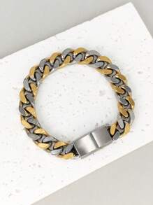 1pc Men's Thick Chain Two-Tone Bracelet, Fashionable Daily Wear Gift