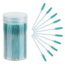 CHEFBEE 100PCS Disposable Eyelash Brushes Mascara Wands Makeup Brushes Applicators Kits For Eyelash Extensions Eyebrow With Container Black - Blue - View 2