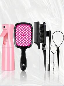 7PCS/(6.8 Oz/200ml) Multi Functional Continuous Fine Mist Spray Bottle, Suitable For Knotting Brushes, Hair Braiding Devices, Teasing Brushes, Mouse Tail Comb Edge Brushes For Adult And Girl Hair, Suitable For Hairstyle Design, Smooth Hair Styling For Hairdressers, Home Hair Combs