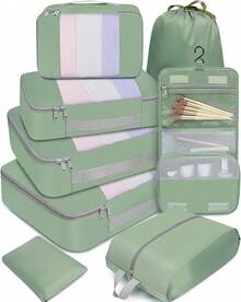 6/8/10 Set Packing Cubes For Travel Luggage Organizer - 08-matcha Green - View 1