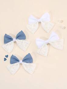 2 件女孩花朵蕾丝发饰优雅白米色蝴蝶结鳄鱼夹婚礼度假蕾丝发夹可爱甜美女孩辫子蝴蝶结发夹儿童发饰 - 彩色 - 查看 1