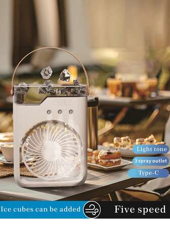 Portable Air Conditioner, Desk Fan With 5 Speeds And 3 Misting Nozzles, 200ml Water Tank, Can Be Used As Mini AC, Fan And Humidifier. Add Water Or Ice To Achieve Cooling Effect, Easy To Carry And Use Anytime. This Air Conditioning Fan Is Designed For Personal Use And Suitable To Place On Your Desk, Office, Bedside Table, Etc.