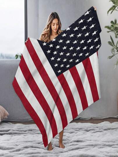 1 Peça Cobertor de Flanela Impresso com Bandeira Americana Super Macio - Ideal para Cama, Sofá, Cadeira, Acampamento, Sala de Estar, Escritório e Presente, Presente Festivo Multifuncional