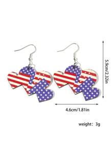 1Pair Wooden American Flag Color Drop Earrings Suitable For Women Girls USA Independence Day Accessories Jewelry